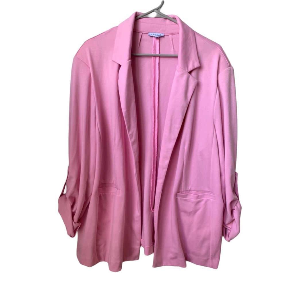 WHITE BIRCH Women’s Pink Unlined Long Roll Tab Sleeve Open Front Jacket